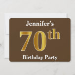 Invitación Brown, Faux Gold 70th Birthday Party; Nombre perso<br><div class="desc">Este diseño de invitación presenta el número ordinal "70" con un aspecto falso dorado. También tiene un nombre personalizado y un fondo de color marrón. Los detalles del evento en la parte posterior se pueden personalizar. Podría ser usado para invitar a la gente a la fiesta de cumpleaños setenta de...</div>