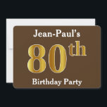 Invitación Brown, Faux Gold 80th Birthday Party; Nombre perso<br><div class="desc">Este diseño de invitación presenta el número ordinal "80" con un aspecto falso dorado. También tiene un nombre personalizado y un fondo de color marrón. Los detalles del evento en la parte posterior se pueden personalizar. Se podría usar para invitar a la gente a la fiesta de ochenta años de...</div>