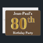 Invitación Brown, Faux Gold 80th Birthday Party; Nombre perso<br><div class="desc">Este diseño de invitación presenta el número ordinal "80" con un aspecto falso dorado. También tiene un nombre personalizado y un fondo de color marrón. Los detalles del evento en la parte posterior se pueden personalizar. Se podría usar para invitar a la gente a la fiesta de ochenta años de...</div>