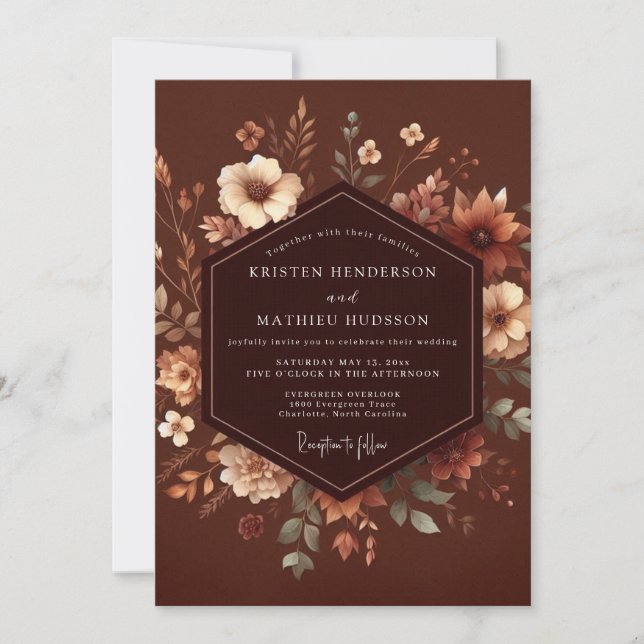 Invitación Brown Floral Autumn Romance Wedding (Anverso)