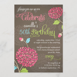 Invitación Brown floral moderno y fiesta de cumpleaños de
