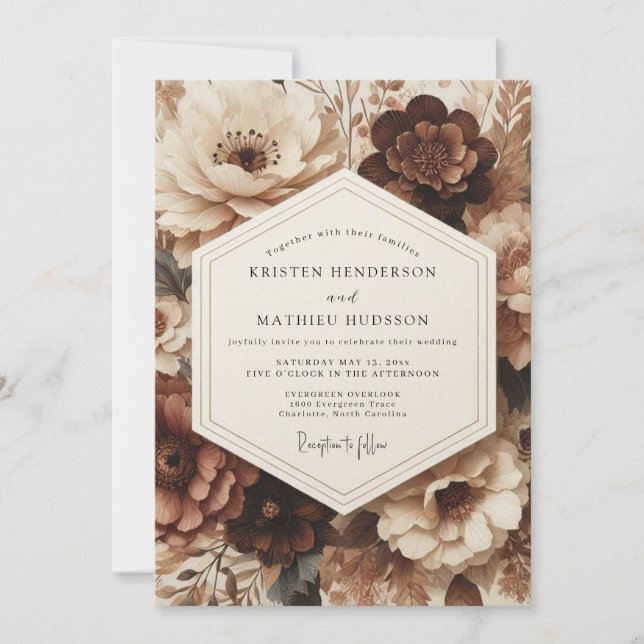 Invitación Brown Floral Opulent Wedding (Anverso)