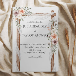 Invitación Brown Geometric Floral Wedding Invitation