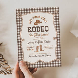 Invitación Brown Gingham Not Their First Rodeo