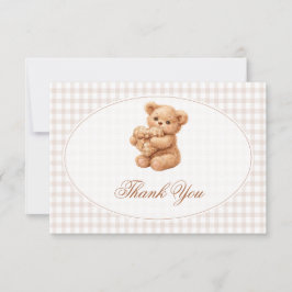 Invitación Brown Gingham Teddy Bear Neutral Baby Shower Paper