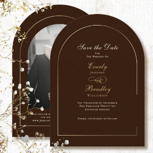 Invitación Brown Gold Arch Champagne Save the Date Boda