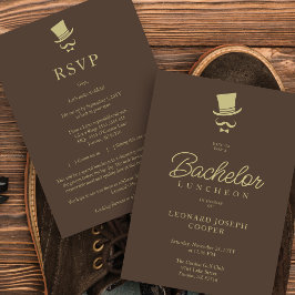 Invitación Brown Gold Chic Funny Gentleman Bachelor Luncheon