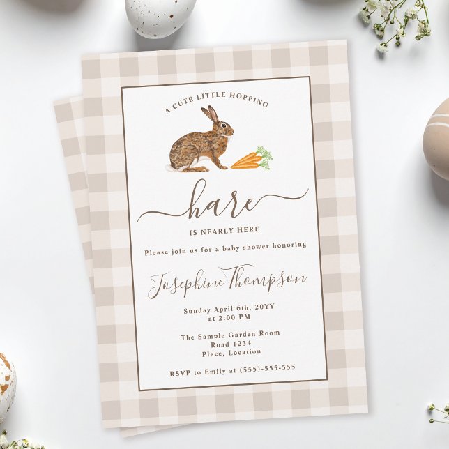 Invitación Brown Hare On Beige Gingham Easter Baby Shower (Subido por el creador)