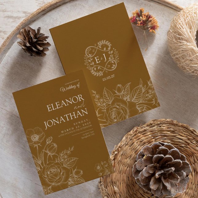 Invitación Brown Minimalist Rustic Floral Elegant Wedding  (Subido por el creador)