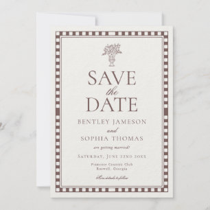 Invitación Brown Mocha Harlequin Cuadrillé Salva la Fecha