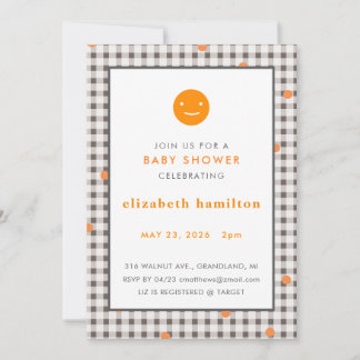 Invitación Brown Plaid & Orange Dots Baby Shower Invitation