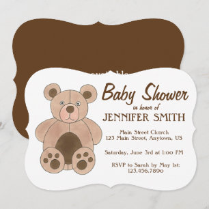 Invitación Brown Plush Teddy Bear Baby Shower Birday Party