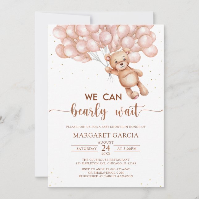 Invitación Brown Podemos Esperar A Que Teddy Bear Baby Shower (Anverso)