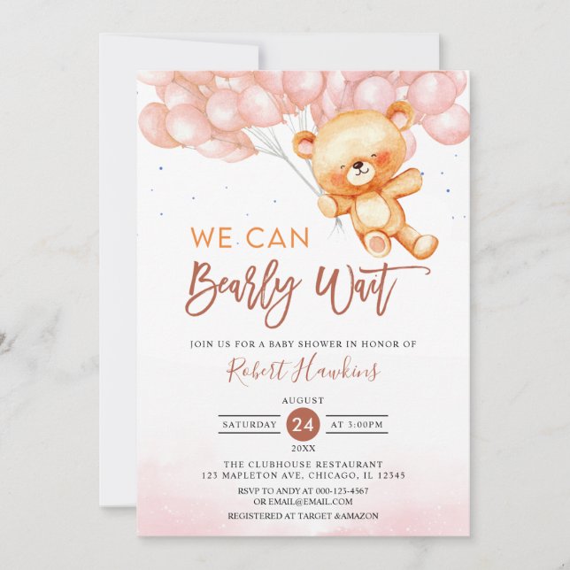 Invitación Brown Podemos Esperar A Que Teddy Bear Baby Shower (Anverso)