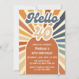 Invitación Brown Retro Sun Groovy Wave Hola 40 cumpleaños