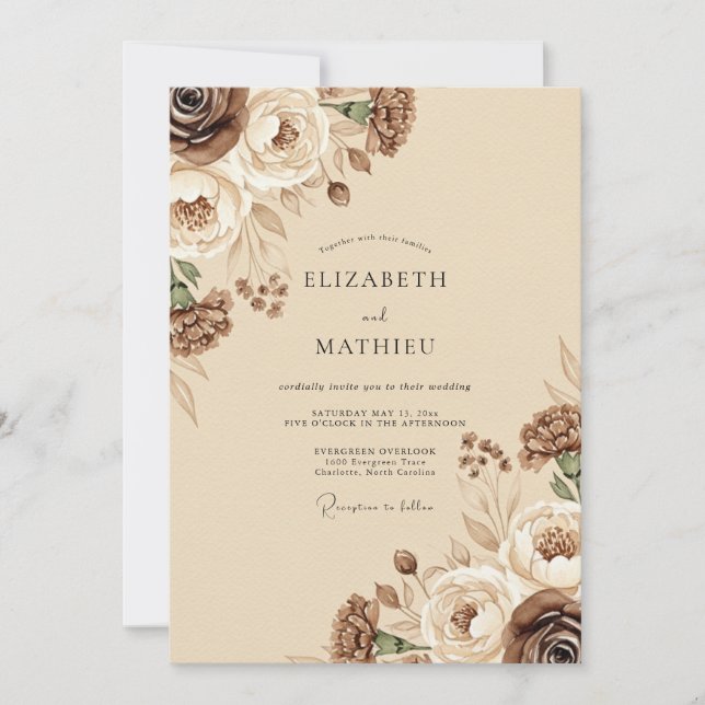 Invitación Brown Rustic Floral Wedding (Anverso)