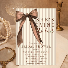 Invitación Brown Stripes She's Tying The Knot Bridal Shower