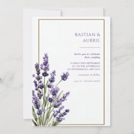 Invitación Brown Thin Frame Purple Lavender Sprig Wedding