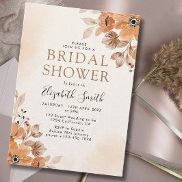 Invitación Brown Watercolor Flowers Boho Style Bridal Swower
