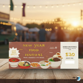 Invitación Brown - Yellow New Year Food Festival Ticket