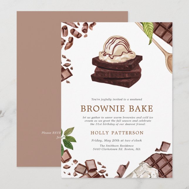 Invitación Brownie Bake | Invitati Temática Para El Horneado (Anverso / Reverso)