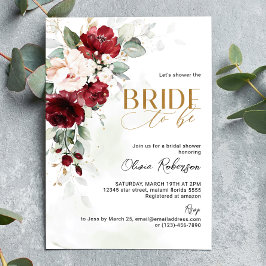 Invitación Brugundy Floral Bride a ser invitada