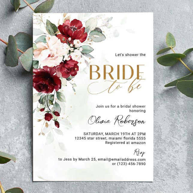 Invitación Brugundy Floral Bride a ser invitada (Subido por el creador)