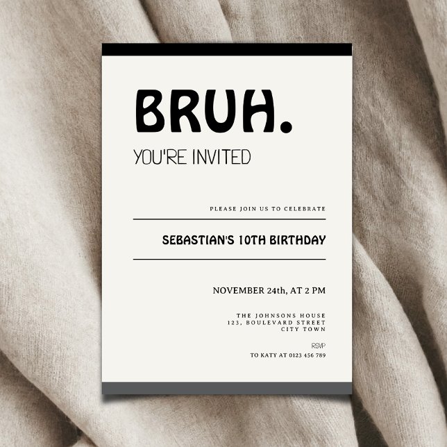 Invitación Bruh 10th Birthday Invitation Teens Boy Party (Bruh 10th birthday invitation)