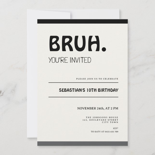 Invitación Bruh 10th Birthday Invitation Teens Boy Party (Anverso)