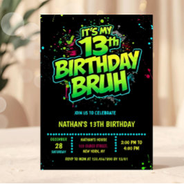 Invitación Bruh 13th Birthday Boy Neon Modern Invitation