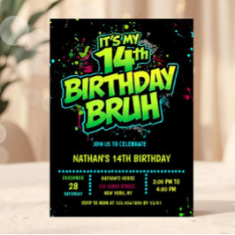 Invitación Bruh 14th Birthday Boy Neon Modern Invitation