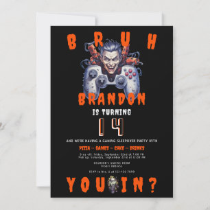 Invitación BRUH Adolescente Halloween Video Game Sleepover Cu