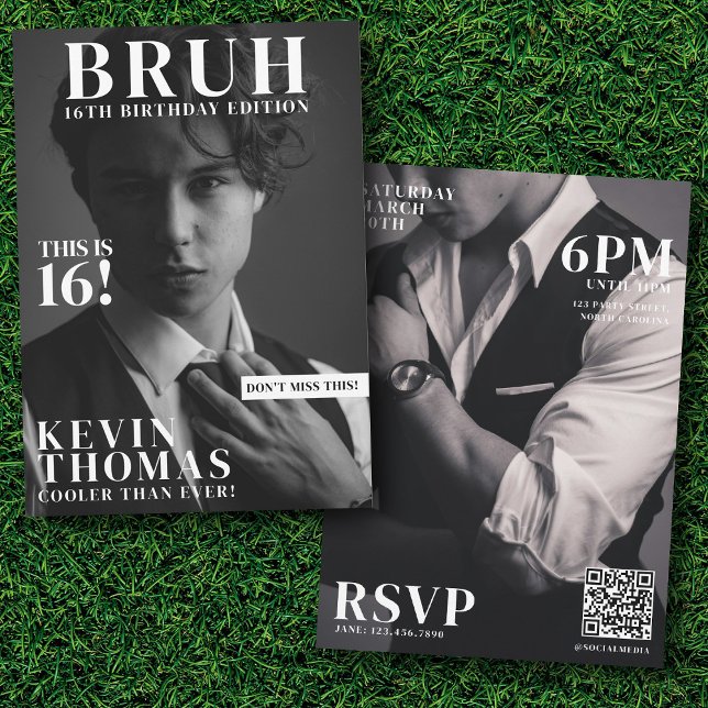 Invitación BRUH Birday Party Magazine cubre a niño adolescent (BRUH Birthday Party Magazine Cover Boy Teenager Invitation)