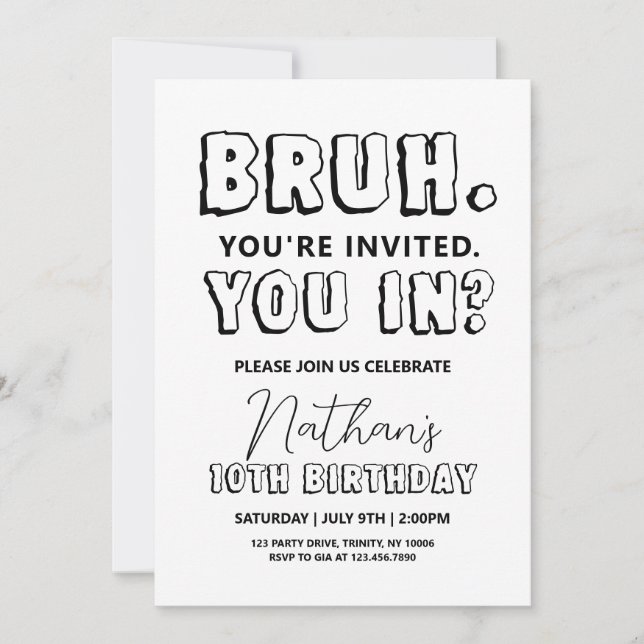 Invitación Bruh Birthday (Anverso)