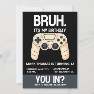 Invitación BRUH Birthday Party Arcade Gamer adolescente