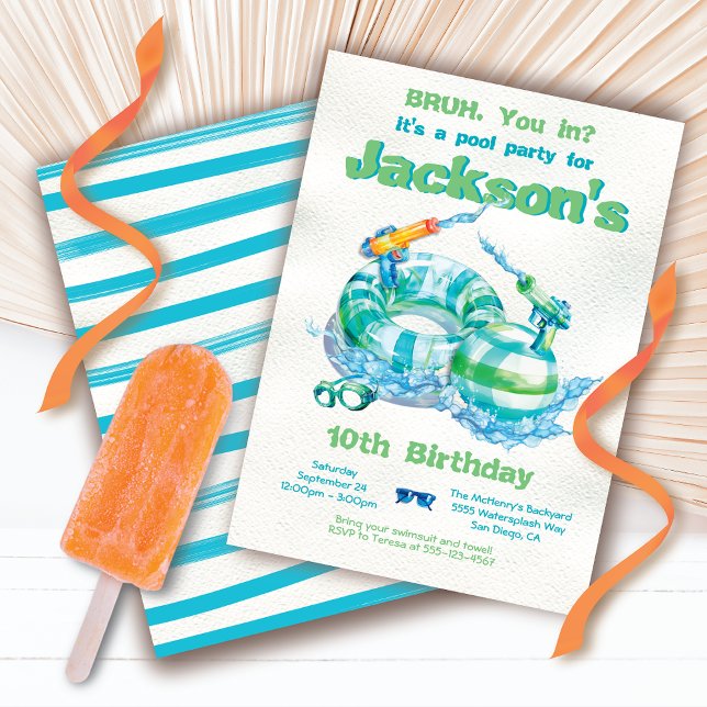 Invitación Bruh Birthday Pool Fiesta (Subido por el creador)