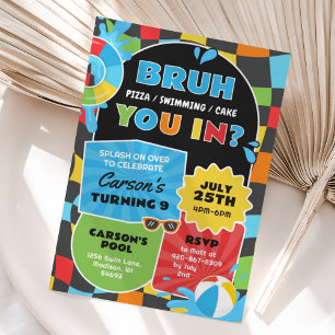 Invitación Bruh Boy Pool Fiesta Birthday Trendy
