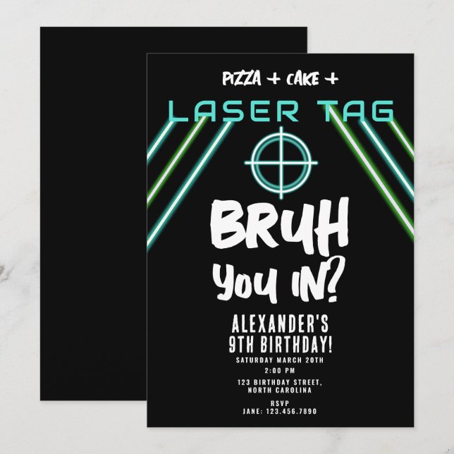 Invitación Bruh Boy's Birthday Neon Laser Tag (Anverso / Reverso)