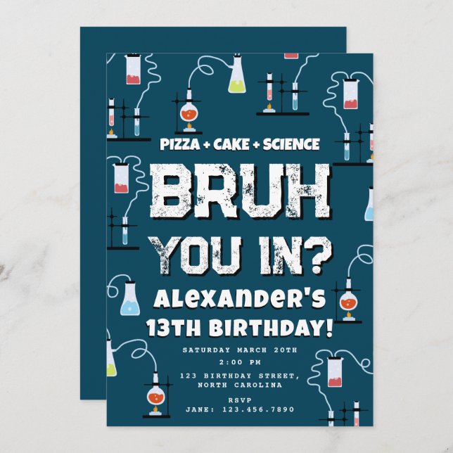 Invitación Bruh Boy's Birthday Party Teenager Science Theme (Anverso / Reverso)