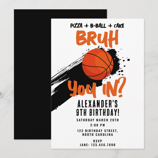 Invitación Bruh Boy's Birthday Teen Sports Basketball Game (Anverso / Reverso)