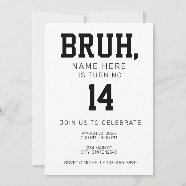 Invitación Bruh Bro Birthday Invitation (Anverso)