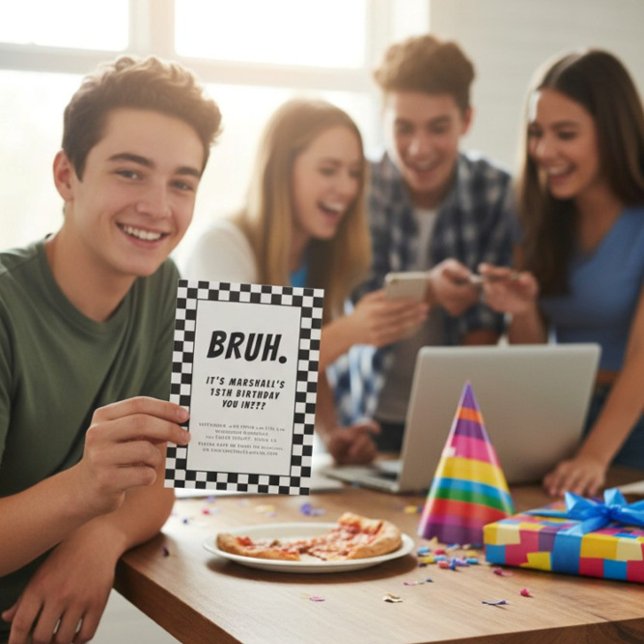 Invitación Bruh cumpleaños de niños de jequera negros y blanc (Subido por el creador)