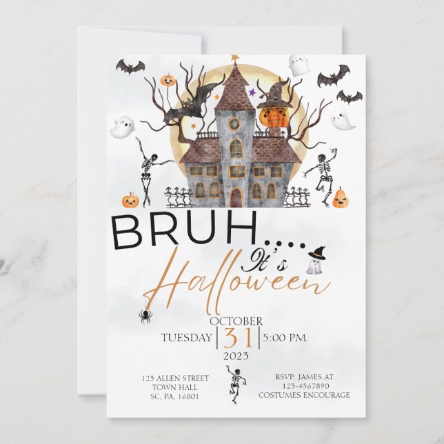 INVITACIÓN BRUH ES FIESTA DE LA CASA DE HALLOWEEN HAUNTED COS (Anverso)