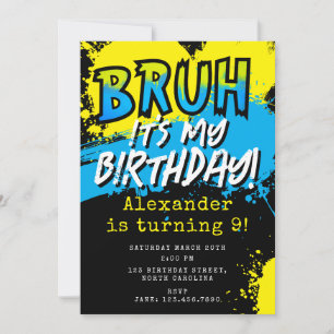 Invitación Bruh Es Mi Cumpleaños Adolescente Chico Neon