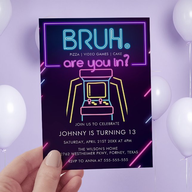 Invitación Bruh, ¿Estás? Neon Arcade Video Games Boy Birday (Subido por el creador)