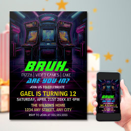 Invitación Bruh, ¿Estás? Neon Arcade Video Games Boy Birday
