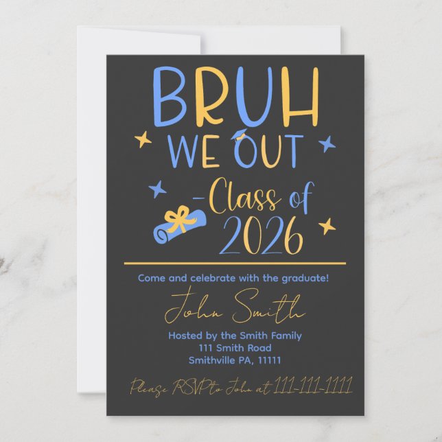 Invitación Bruh, Fiesta de graduación 2026  (Anverso)