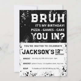 Invitación BRUH Grunge Paint Splatter Boy Birthday Invitation
