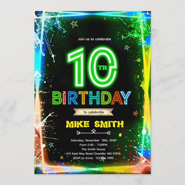 Invitación Bruh neon 10 birthday invitation (Anverso)