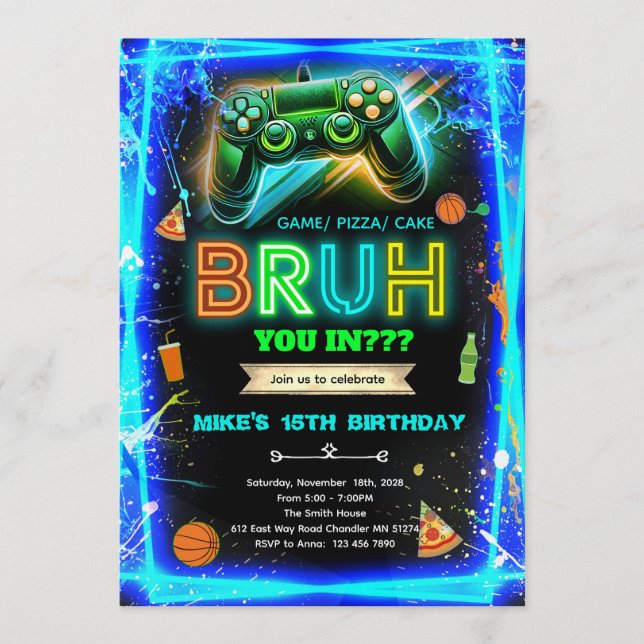 Invitación Bruh neon birthday invitation (Anverso)